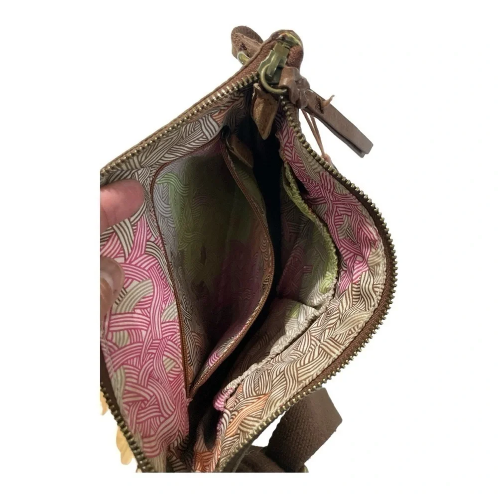The Sak 2 Toned Brown Distressed Leather Kendra Crossbody Purse Bag Hippie Boho